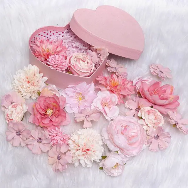 Alt view image 6 of 7 - 27 Pcs Faux Flowers Small Silk Artificial Flower for DIY Multicolor Flowers Craft Supplies for Wedding Party Graduation Home Decor (27, Pink)