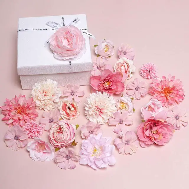 Alt view image 7 of 7 - 27 Pcs Faux Flowers Small Silk Artificial Flower for DIY Multicolor Flowers Craft Supplies for Wedding Party Graduation Home Decor (27, Pink)