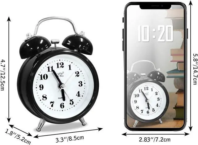 Alt view image 2 of 7 - OWill Twin Bell Alarm Clock with 3D Dial Simple, Super Extra Loudest Ringing for Adults, Heavy Sleepers, Teenagers, Alarm Clocks for Bedrooms, Carbon Battery Operated Retro Vintage Old School Classic