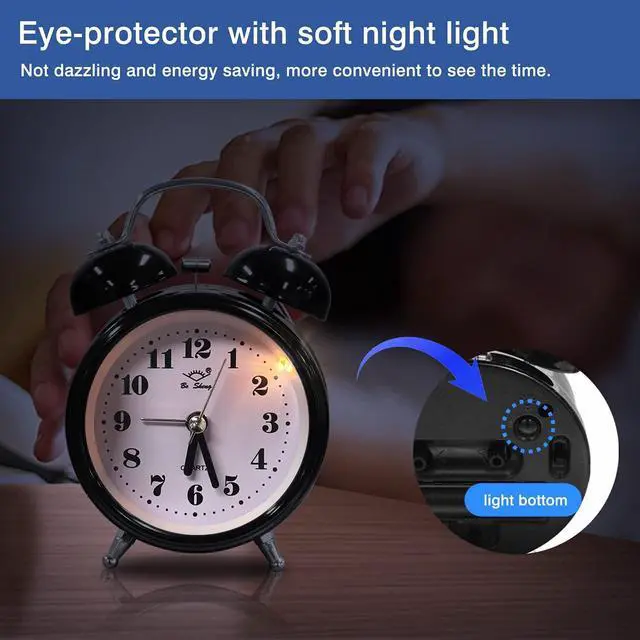 Alt view image 3 of 7 - OWill Twin Bell Alarm Clock with 3D Dial Simple, Super Extra Loudest Ringing for Adults, Heavy Sleepers, Teenagers, Alarm Clocks for Bedrooms, Carbon Battery Operated Retro Vintage Old School Classic