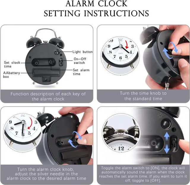 Alt view image 5 of 7 - OWill Twin Bell Alarm Clock with 3D Dial Simple, Super Extra Loudest Ringing for Adults, Heavy Sleepers, Teenagers, Alarm Clocks for Bedrooms, Carbon Battery Operated Retro Vintage Old School Classic
