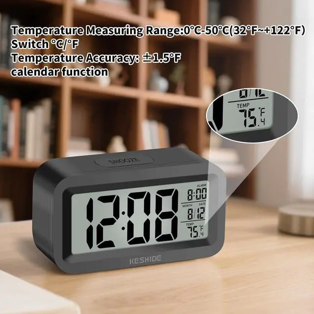 Alt view image 4 of 7 - Travel Digital Alarm Clock, Battery Operated with Indoor Temperature, Desk Small Clock,Snooze Model,12/24H Display for Bedrooms Heavy Sleepers Kids Travel Bathroom (Black)