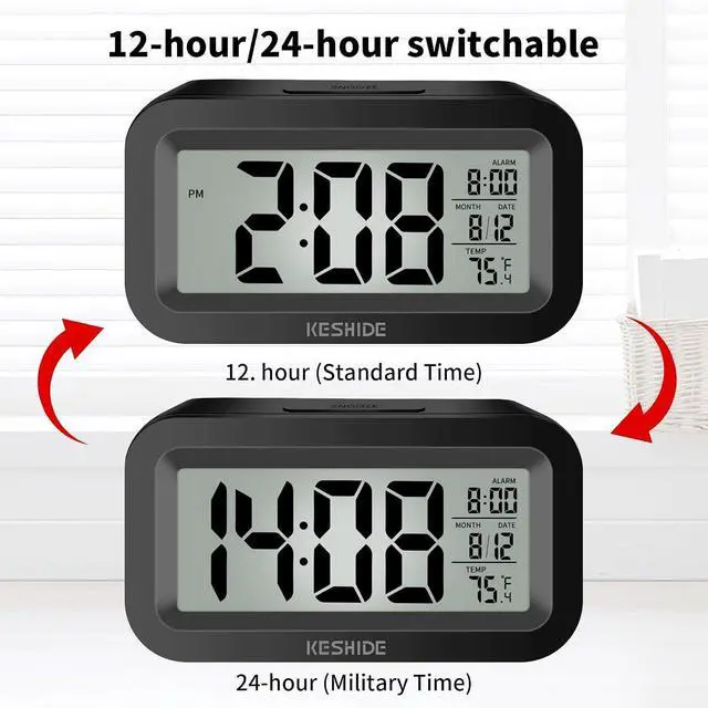 Alt view image 5 of 7 - Travel Digital Alarm Clock, Battery Operated with Indoor Temperature, Desk Small Clock,Snooze Model,12/24H Display for Bedrooms Heavy Sleepers Kids Travel Bathroom (Black)