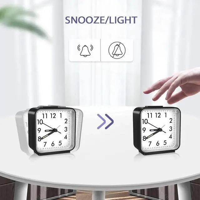 Alt view image 4 of 7 - Analog Alarm Clocks, Non Ticking Table Clock with Luminous Hand & Large Display, Battery Powered Silent Bedside Alarm Clock with Snooze & Night Light Function, for Bedroom, Office