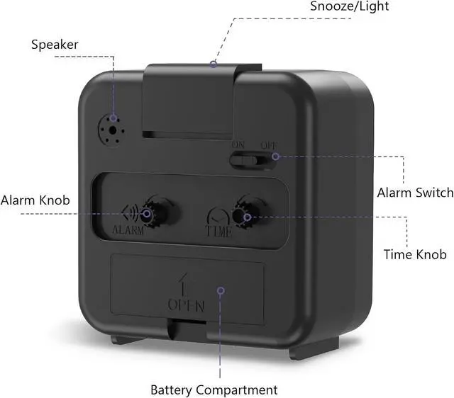 Alt view image 5 of 7 - Analog Alarm Clocks, Non Ticking Table Clock with Luminous Hand & Large Display, Battery Powered Silent Bedside Alarm Clock with Snooze & Night Light Function, for Bedroom, Office