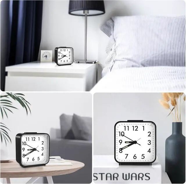 Alt view image 7 of 7 - Analog Alarm Clocks, Non Ticking Table Clock with Luminous Hand & Large Display, Battery Powered Silent Bedside Alarm Clock with Snooze & Night Light Function, for Bedroom, Office