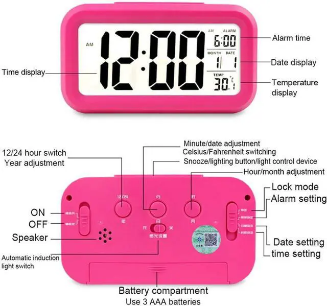 Alt view image 2 of 5 - TXY LED Digital Alarm Clock Backlight Snooze Mute Calendar Desktop Electronic Bcaklight Table Clocks Desktop Clock (Pink)
