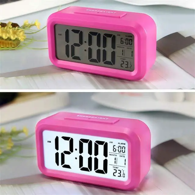 Alt view image 4 of 5 - TXY LED Digital Alarm Clock Backlight Snooze Mute Calendar Desktop Electronic Bcaklight Table Clocks Desktop Clock (Pink)