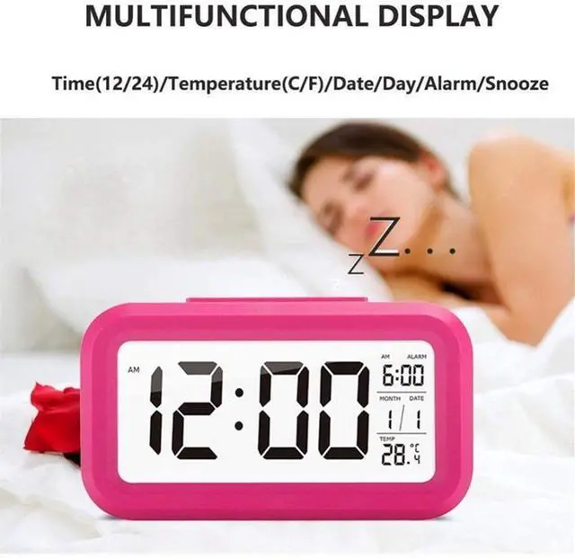 Alt view image 5 of 5 - TXY LED Digital Alarm Clock Backlight Snooze Mute Calendar Desktop Electronic Bcaklight Table Clocks Desktop Clock (Pink)