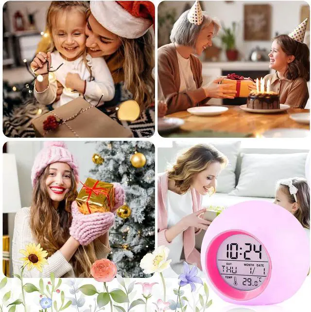 Alt view image 4 of 7 - Tarklanda Kids Alarm Clock,Moon Stars Projector Alarm Clock,7 Color Changing Night Light,Snooze Touch Control Temperature for Kids Bedroom, Digital Clock for Girls Boys Children