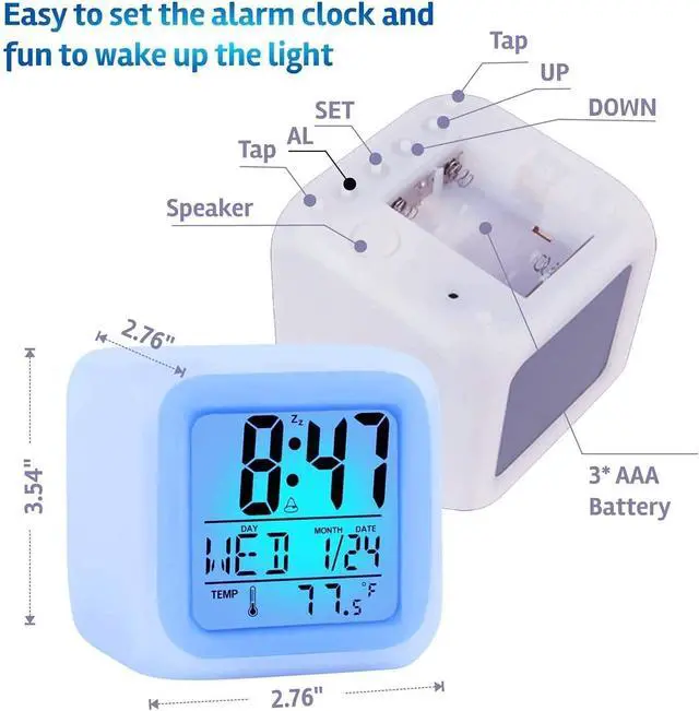 Alt view image 3 of 7 - Alarm Clock with 7 Color Changing Night Light, Digital Kid Alarm Clocks with Snooze, Wake Up Digital Clock for Room Decor, Temperature, Gift for Girls Boys, Back to School Gifts