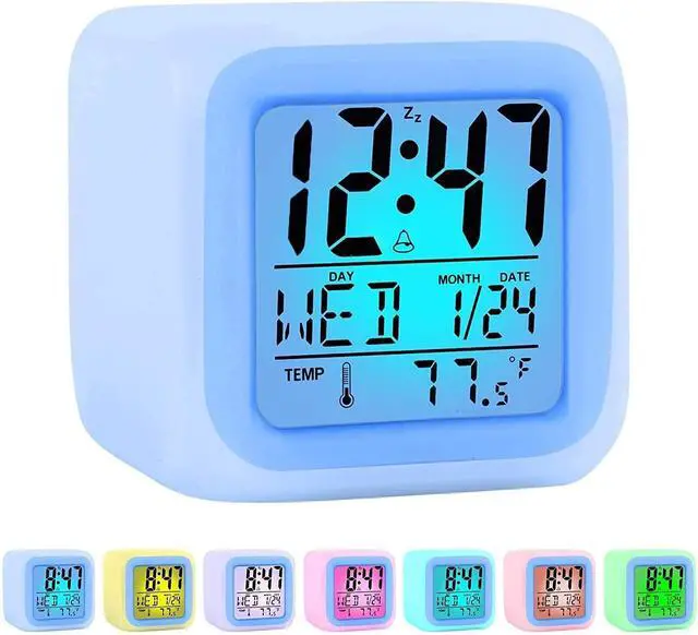 Alt view image 2 of 7 - Alarm Clock with 7 Color Changing Night Light, Digital Kid Alarm Clocks with Snooze, Wake Up Digital Clock for Room Decor, Temperature, Gift for Girls Boys, Back to School Gifts