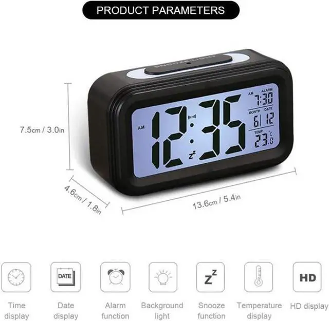 Alt view image 3 of 7 - TXY LED Digital Alarm Clock Backlight Snooze Mute Calendar Desktop Electronic Bcaklight Table Clocks Desktop Clock (Black)