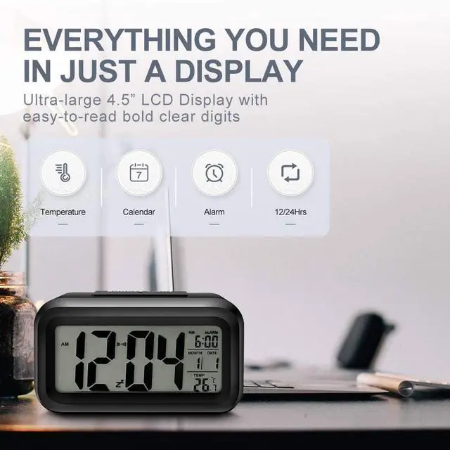 Alt view image 2 of 7 - Digital Alarm Clock, Alarm Clock for Bedroom with Night Light, Indoor Temperature, Large LED Display, Battery Operated, Gifts for Adult Kids Birthday, Student Gift