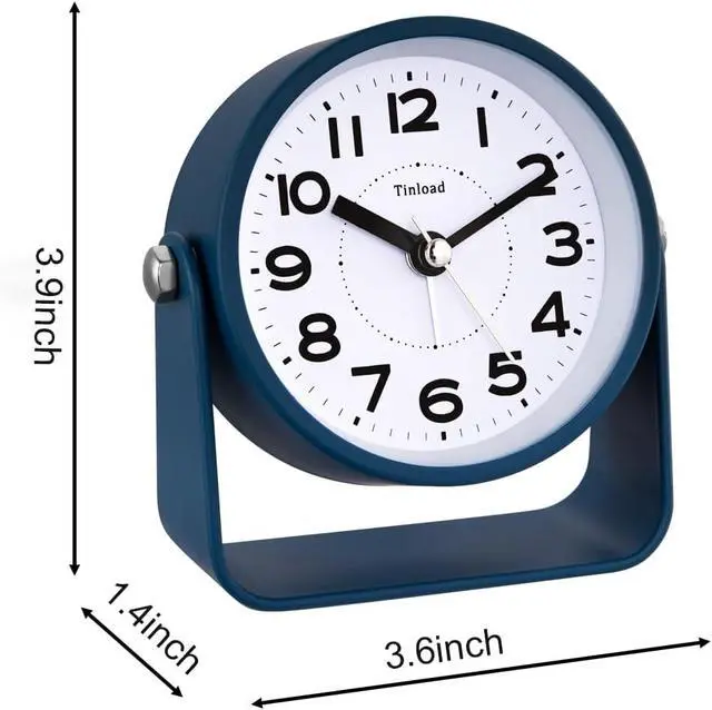 Alt view image 4 of 7 - Tinload Analog Alarm Clock for Bedroom, Silent Non-Ticking Quartz Movement, Battery Operated with Snooze & On-Demand Light, Bedside Desk Table Clock, Ideal for Home,Office (Blue)