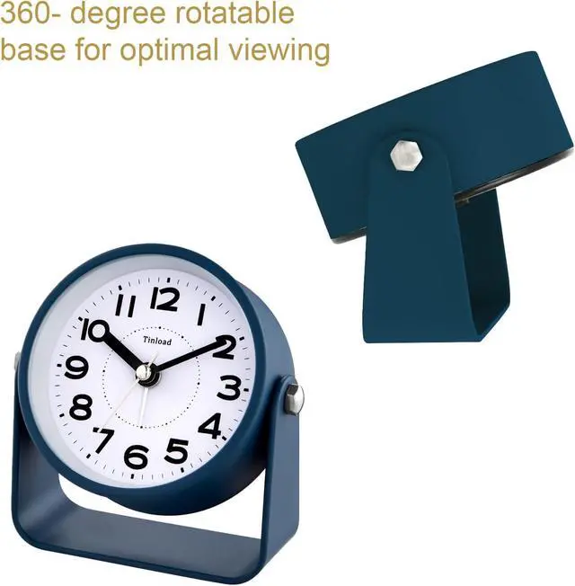 Alt view image 5 of 7 - Tinload Analog Alarm Clock for Bedroom, Silent Non-Ticking Quartz Movement, Battery Operated with Snooze & On-Demand Light, Bedside Desk Table Clock, Ideal for Home,Office (Blue)