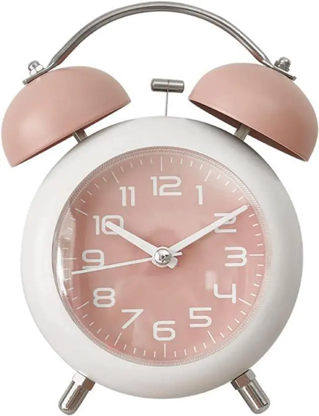 Main image of TXY Alarm Clock, Metal 4 Inch Desk Table Analog Clock Silent with Night Light for Dormitory Home Office Travel Decor Alarm Clock (Pink)