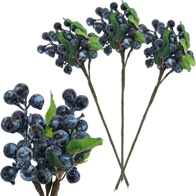 Main image of Artificial Blueberries,3 Pcs Lifelike Fake Blueberries with Stems
