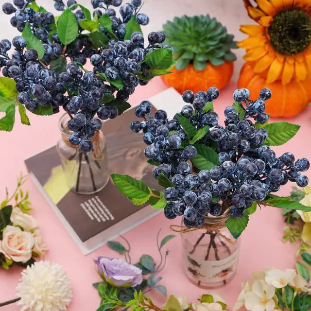 Alt view image 4 of 7 - Artificial Blueberries,3 Pcs Lifelike Fake Blueberries with Stems