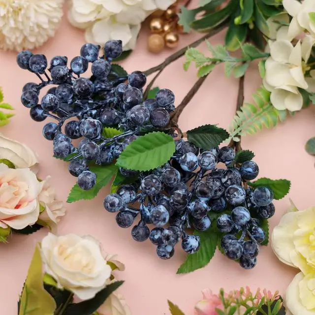 Alt view image 5 of 7 - Artificial Blueberries,3 Pcs Lifelike Fake Blueberries with Stems