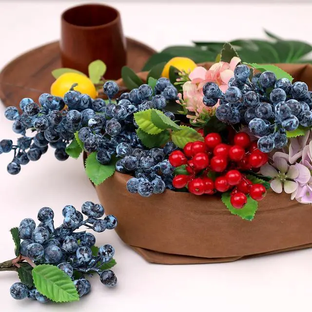 Alt view image 7 of 7 - Artificial Blueberries,3 Pcs Lifelike Fake Blueberries with Stems