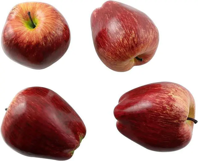 Alt view image 3 of 4 - Artificial Red Apple 4PCS High Simulation Plastic Fake Red Apples Realistic Lifelike Artificial Fruits Model for Home Kitchen Party Wedding Decoration