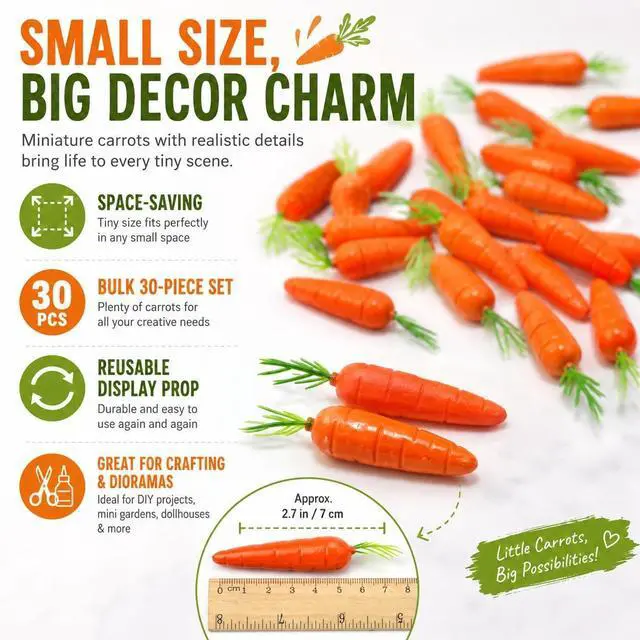 Alt view image 2 of 7 - 10Pcs Mini Creative Imitation Model Decorations for Cupboard Decor Realistic Fruit and Vegetables Shaped Adornments for Home Party and Holiday Arrangements (Carrot)