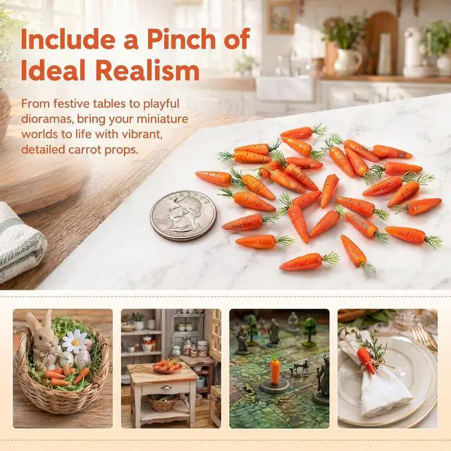 Alt view image 3 of 7 - 10Pcs Mini Creative Imitation Model Decorations for Cupboard Decor Realistic Fruit and Vegetables Shaped Adornments for Home Party and Holiday Arrangements (Carrot)