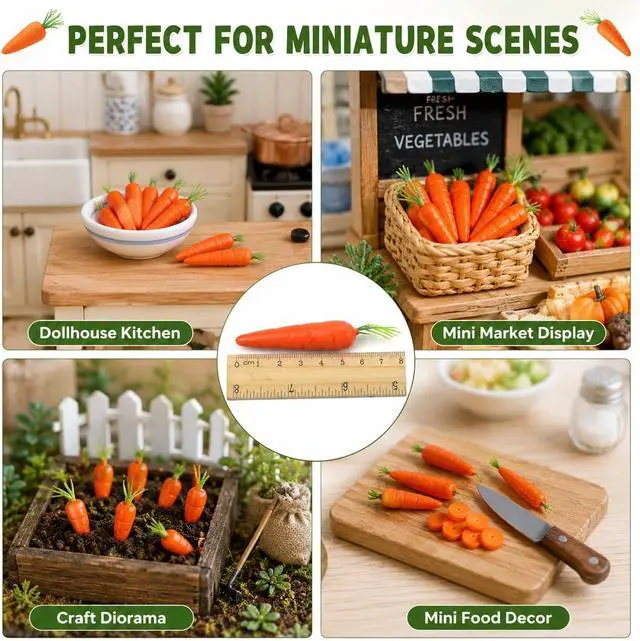 Alt view image 4 of 7 - 10Pcs Mini Creative Imitation Model Decorations for Cupboard Decor Realistic Fruit and Vegetables Shaped Adornments for Home Party and Holiday Arrangements (Carrot)