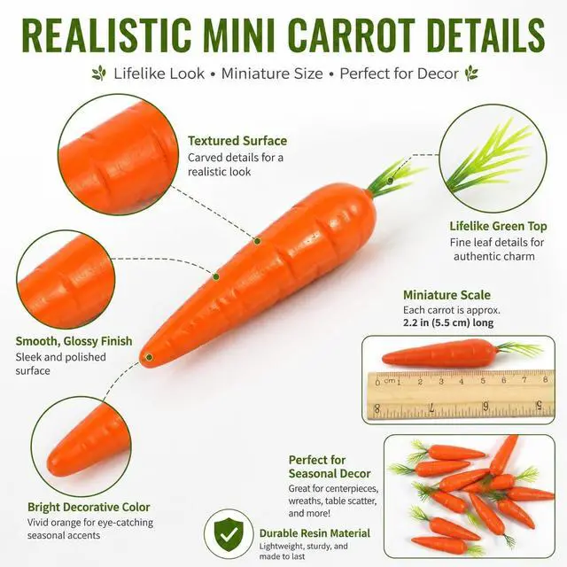 Alt view image 6 of 7 - 10Pcs Mini Creative Imitation Model Decorations for Cupboard Decor Realistic Fruit and Vegetables Shaped Adornments for Home Party and Holiday Arrangements (Carrot)