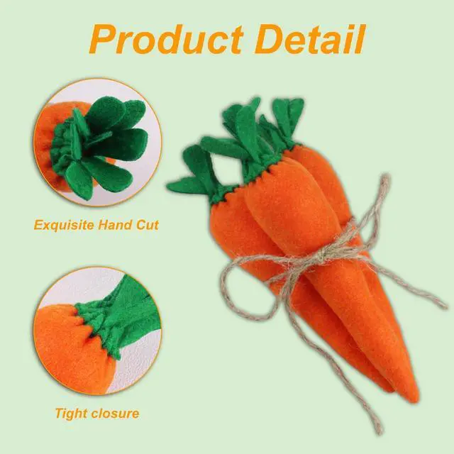 Alt view image 2 of 7 - 3pcs Easter Carrots Decorations Artificial Vegetables Rustic Fabric Carrot Toy for Bunny Decor Non-Woven Spring Easter Baskets Vase Filler Tiered Tray DIY Decor Farmhouse Party Supply