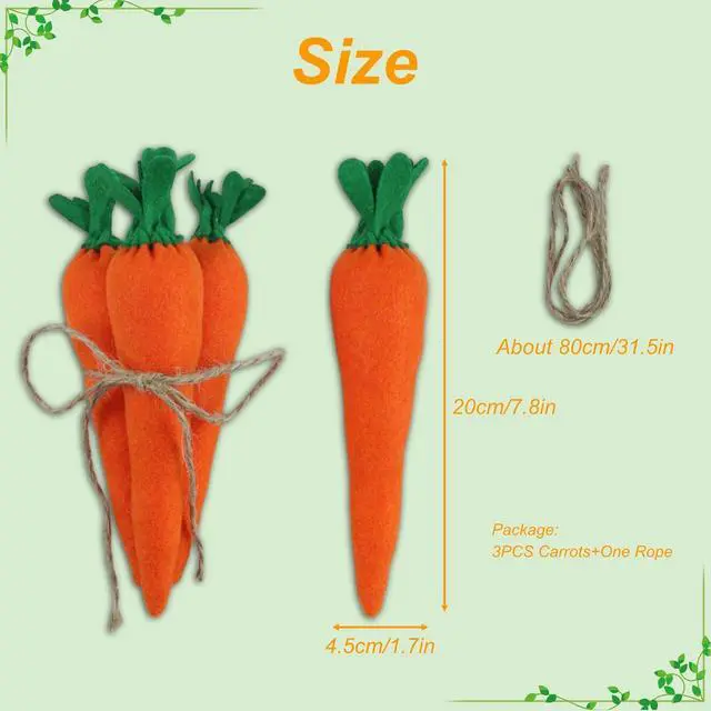 Alt view image 3 of 7 - 3pcs Easter Carrots Decorations Artificial Vegetables Rustic Fabric Carrot Toy for Bunny Decor Non-Woven Spring Easter Baskets Vase Filler Tiered Tray DIY Decor Farmhouse Party Supply