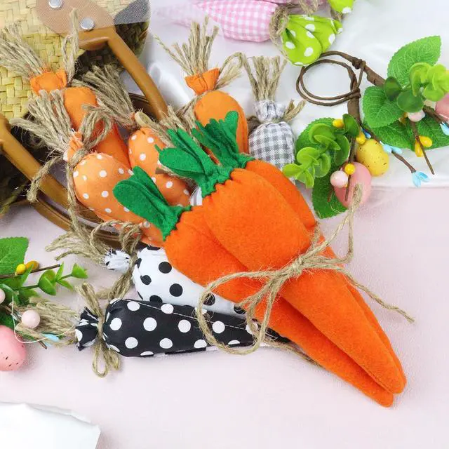 Alt view image 4 of 7 - 3pcs Easter Carrots Decorations Artificial Vegetables Rustic Fabric Carrot Toy for Bunny Decor Non-Woven Spring Easter Baskets Vase Filler Tiered Tray DIY Decor Farmhouse Party Supply
