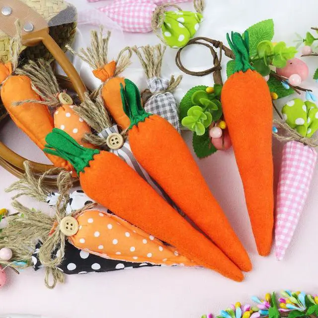 Alt view image 6 of 7 - 3pcs Easter Carrots Decorations Artificial Vegetables Rustic Fabric Carrot Toy for Bunny Decor Non-Woven Spring Easter Baskets Vase Filler Tiered Tray DIY Decor Farmhouse Party Supply