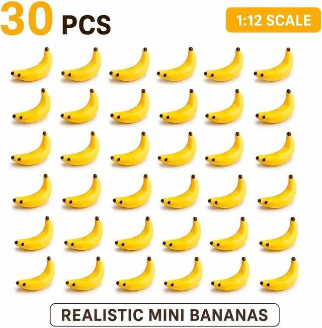 Alt view image 2 of 7 - 30Pcs Yellow Mini Plastic Artificial Bananas 1/12 Scale Dollhouse Accessories, Realistic Miniature Fruit Models for Fairy Garden Kitchen Decor and DIY Crafts