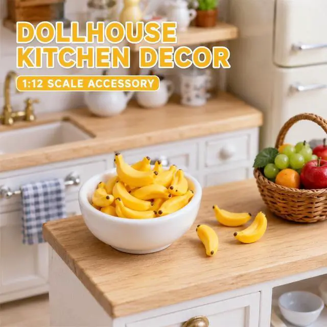 Alt view image 4 of 7 - 30Pcs Yellow Mini Plastic Artificial Bananas 1/12 Scale Dollhouse Accessories, Realistic Miniature Fruit Models for Fairy Garden Kitchen Decor and DIY Crafts