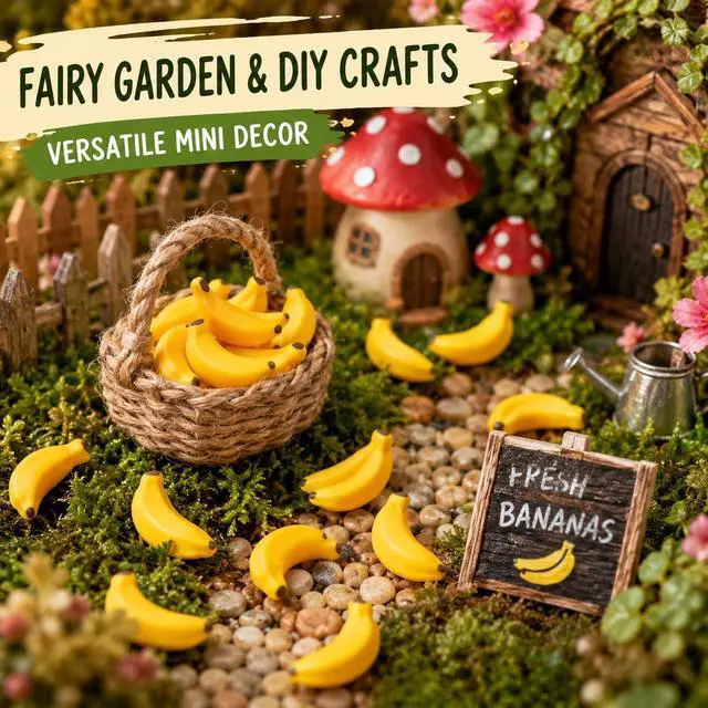 Alt view image 5 of 7 - 30Pcs Yellow Mini Plastic Artificial Bananas 1/12 Scale Dollhouse Accessories, Realistic Miniature Fruit Models for Fairy Garden Kitchen Decor and DIY Crafts