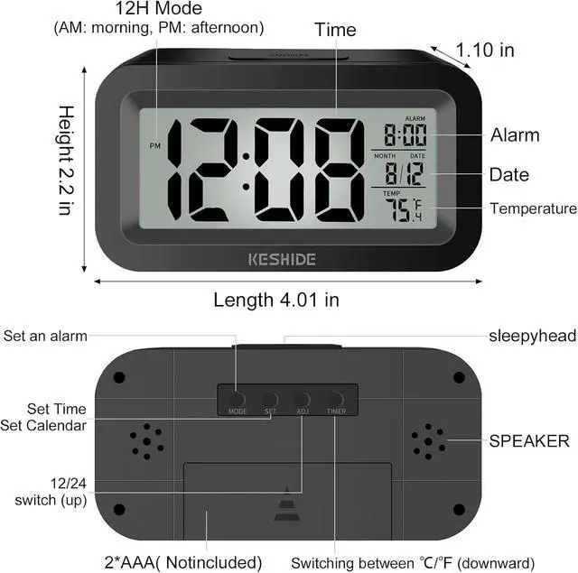 Alt view image 2 of 7 - Travel Digital Alarm Clock, Battery Operated with Indoor Temperature, Desk Small Clock,Snooze Model,12/24H Display for Bedrooms Heavy Sleepers Kids Travel Bathroom (Black)