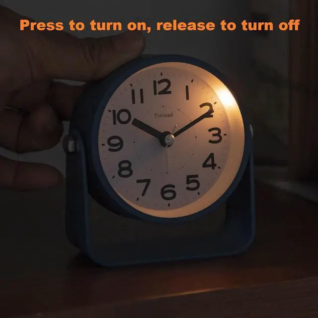 Alt view image 7 of 7 - Tinload Analog Alarm Clock for Bedroom, Silent Non-Ticking Quartz Movement, Battery Operated with Snooze & On-Demand Light, Bedside Desk Table Clock, Ideal for Home,Office (Blue)