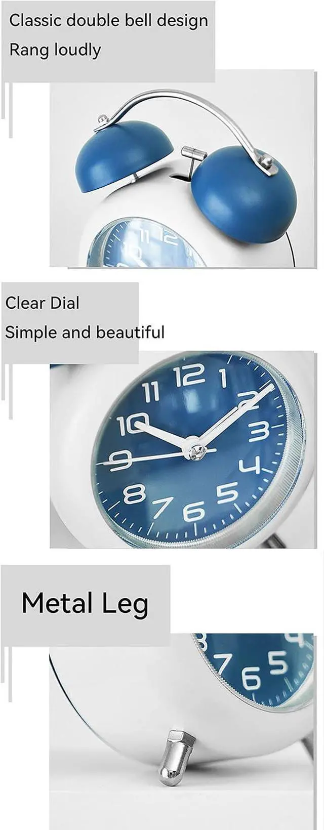 Alt view image 6 of 7 - TXY Alarm Clock, Metal 4 Inch Desk Table Analog Clock Silent with Night Light for Dormitory Home Office Travel Decor Alarm Clock (Pink)