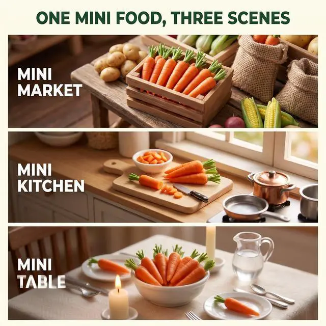 Alt view image 6 of 7 - 10 Pcs Miniature Carrot Models, Artificial Vegetables for Mini Kitchen Decoration, Party Supplies