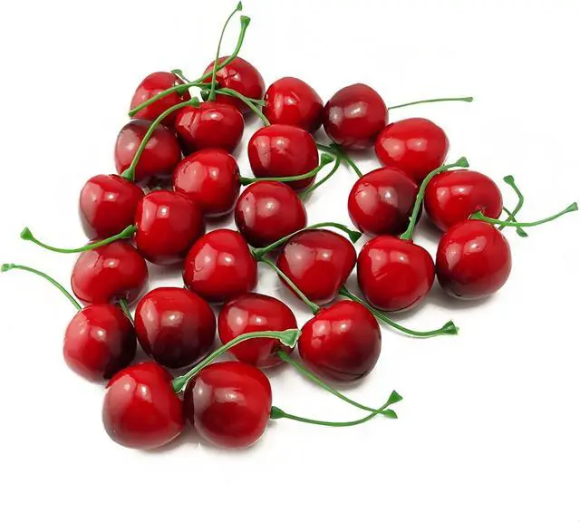 Alt view image 6 of 7 - 20PCS Realistic Artificial Cherries, Fake Fruit Decor - Lifelike Red Cherry for Kitchen, Party, Wedding, Table Centerpiece, Photography Props, DIY Crafts - Non-Toxic PVC, Bulk Fake Cherries
