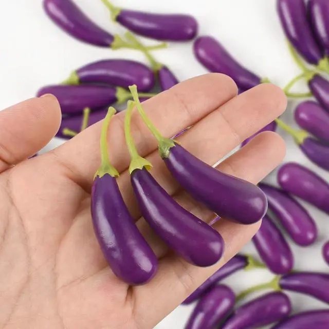 Alt view image 3 of 7 - Mini Artificial Eggplant, 40PCS Mini Artificial Vegetables Fake Mini Vegetable Eggplant for Home Kitchen Photography Party Decoration, 2.5Inch