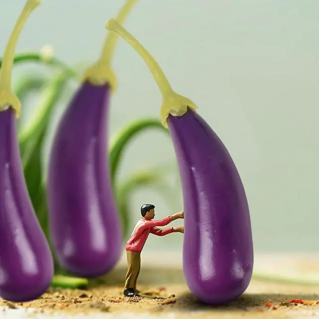 Alt view image 4 of 7 - Mini Artificial Eggplant, 40PCS Mini Artificial Vegetables Fake Mini Vegetable Eggplant for Home Kitchen Photography Party Decoration, 2.5Inch