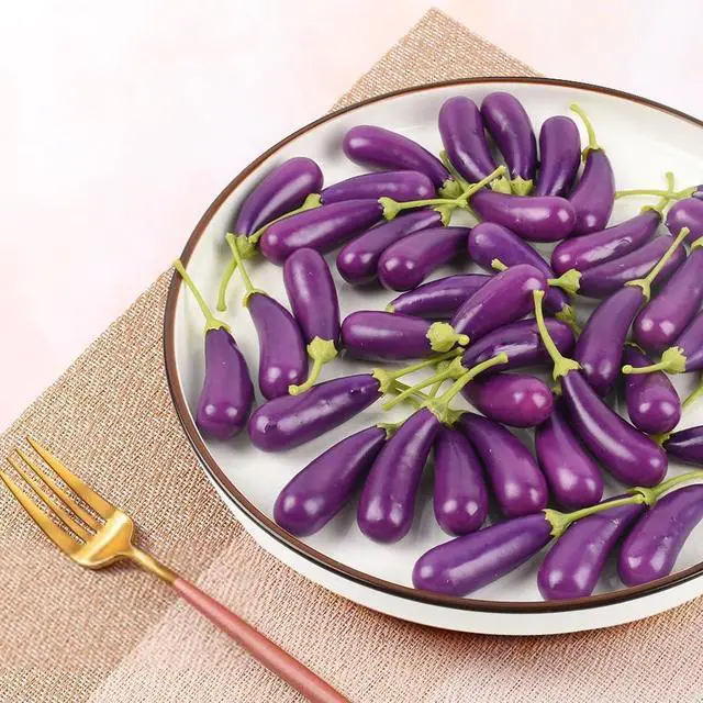 Alt view image 6 of 7 - Mini Artificial Eggplant, 40PCS Mini Artificial Vegetables Fake Mini Vegetable Eggplant for Home Kitchen Photography Party Decoration, 2.5Inch