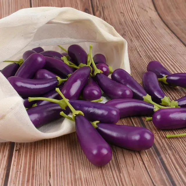 Alt view image 7 of 7 - Mini Artificial Eggplant, 40PCS Mini Artificial Vegetables Fake Mini Vegetable Eggplant for Home Kitchen Photography Party Decoration, 2.5Inch