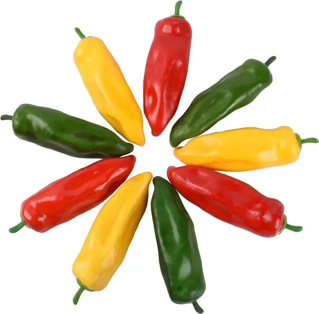 Main image of Artificial Pepper 9PCS Simulation Chili Fake Hot Chili Peppers Faux Vegetable Red Yellow Green Pepper for Home Kitchen DIY Crafts Photo Props Decoration