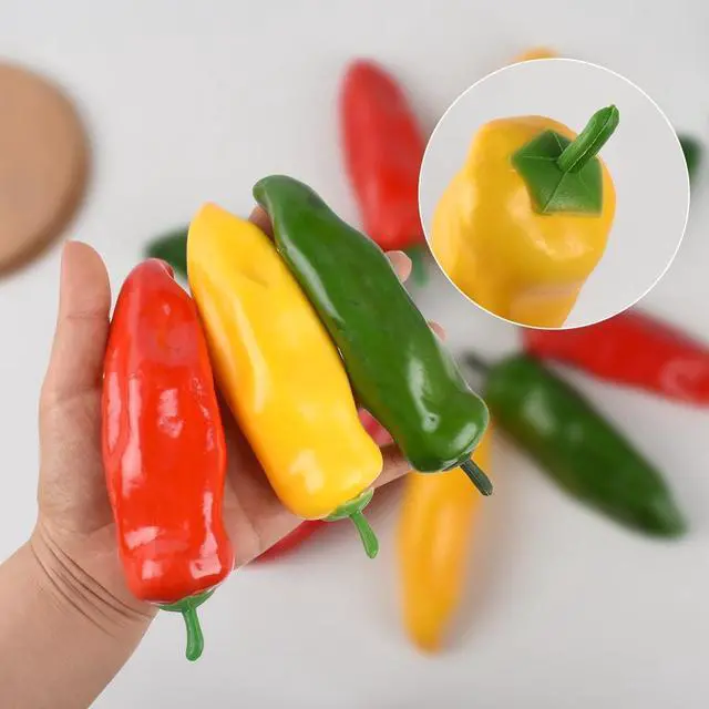 Alt view image 3 of 7 - Artificial Pepper 9PCS Simulation Chili Fake Hot Chili Peppers Faux Vegetable Red Yellow Green Pepper for Home Kitchen DIY Crafts Photo Props Decoration