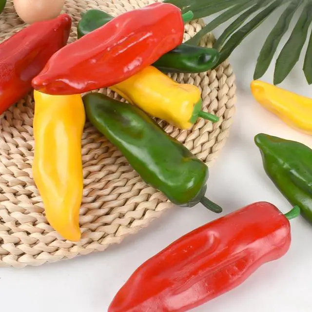 Alt view image 4 of 7 - Artificial Pepper 9PCS Simulation Chili Fake Hot Chili Peppers Faux Vegetable Red Yellow Green Pepper for Home Kitchen DIY Crafts Photo Props Decoration