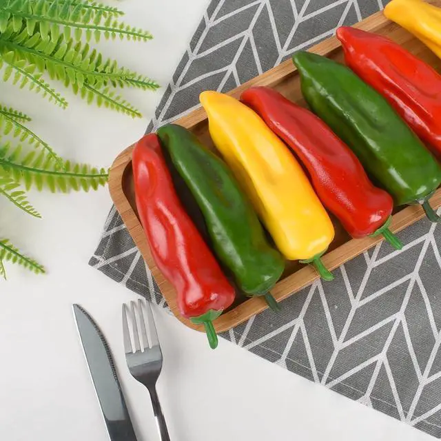 Alt view image 5 of 7 - Artificial Pepper 9PCS Simulation Chili Fake Hot Chili Peppers Faux Vegetable Red Yellow Green Pepper for Home Kitchen DIY Crafts Photo Props Decoration